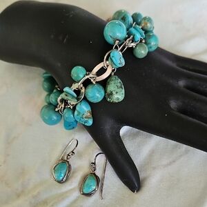 Sterling Silver Toggle Bracelet with Turquoise Dangle Earring Set